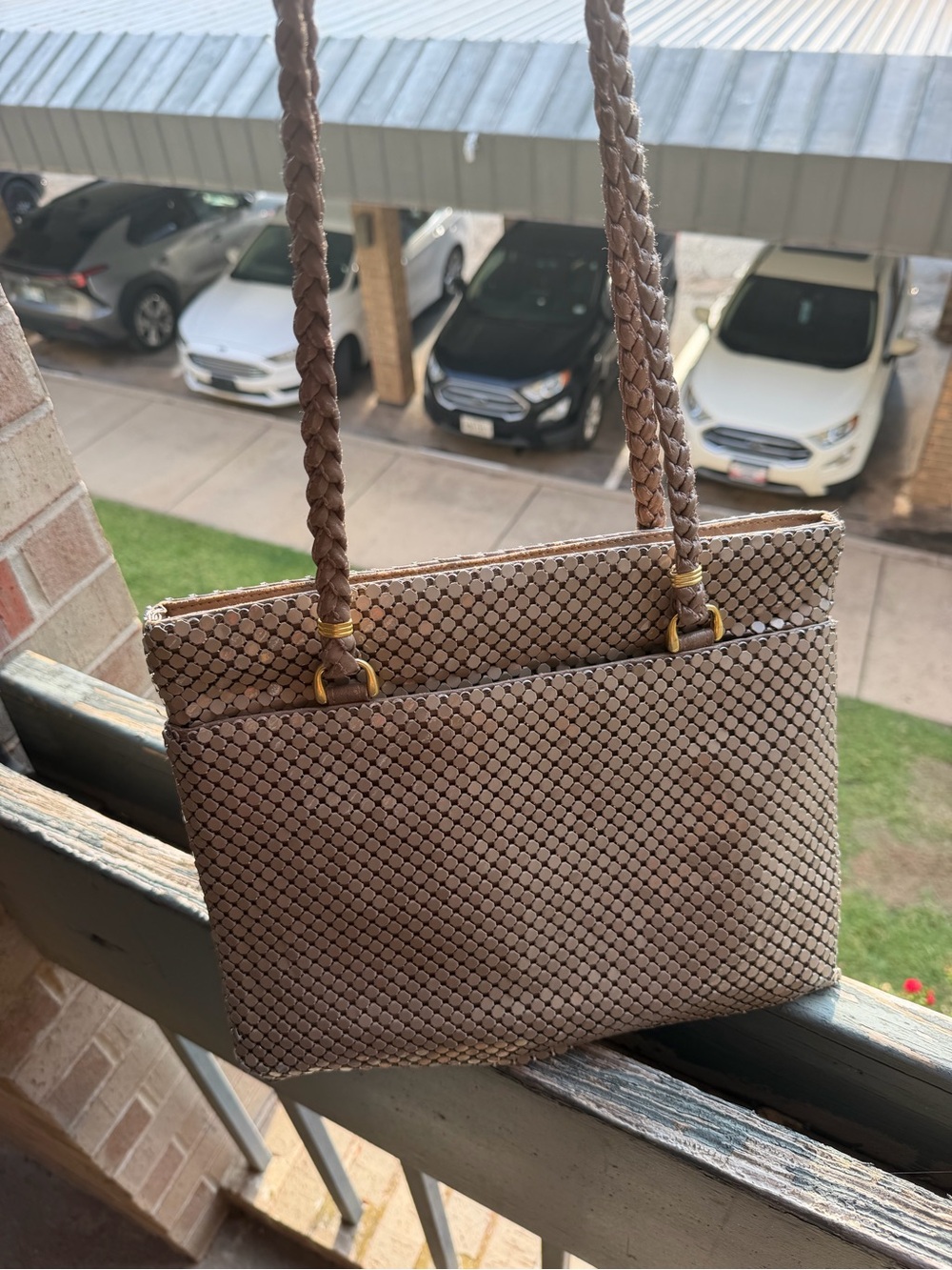 Vintage Braided Strap Taupe Shoulder Bag